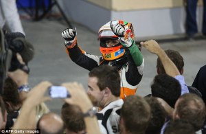 Perez celebrates his third place