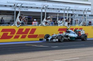 Hamilton crosses the line to take one of the easiest wins of his F1 career